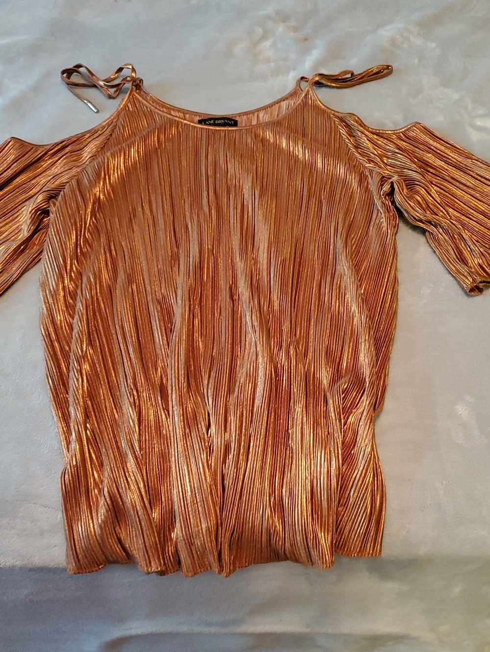 Lane Bryant Metallic Copper Cold-Shoulder Pleated Blouse